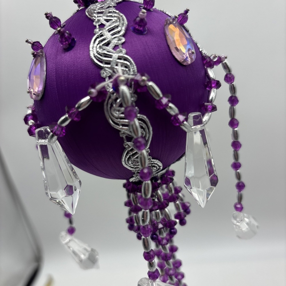 VINTAGE PUSH PIN ORNAMENT SEQUIN BEADED ORNATE CHRISTMAS TREE HANDMADE X3 Purple - Picture 5 of 16